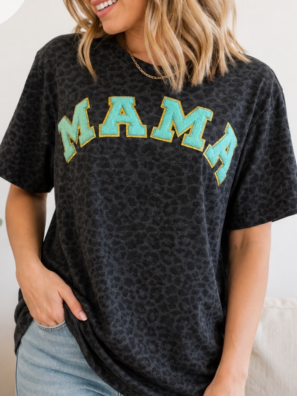 Live And Tell Tee Charcoal Leopard 'MAMA' Short Sleeve casual M